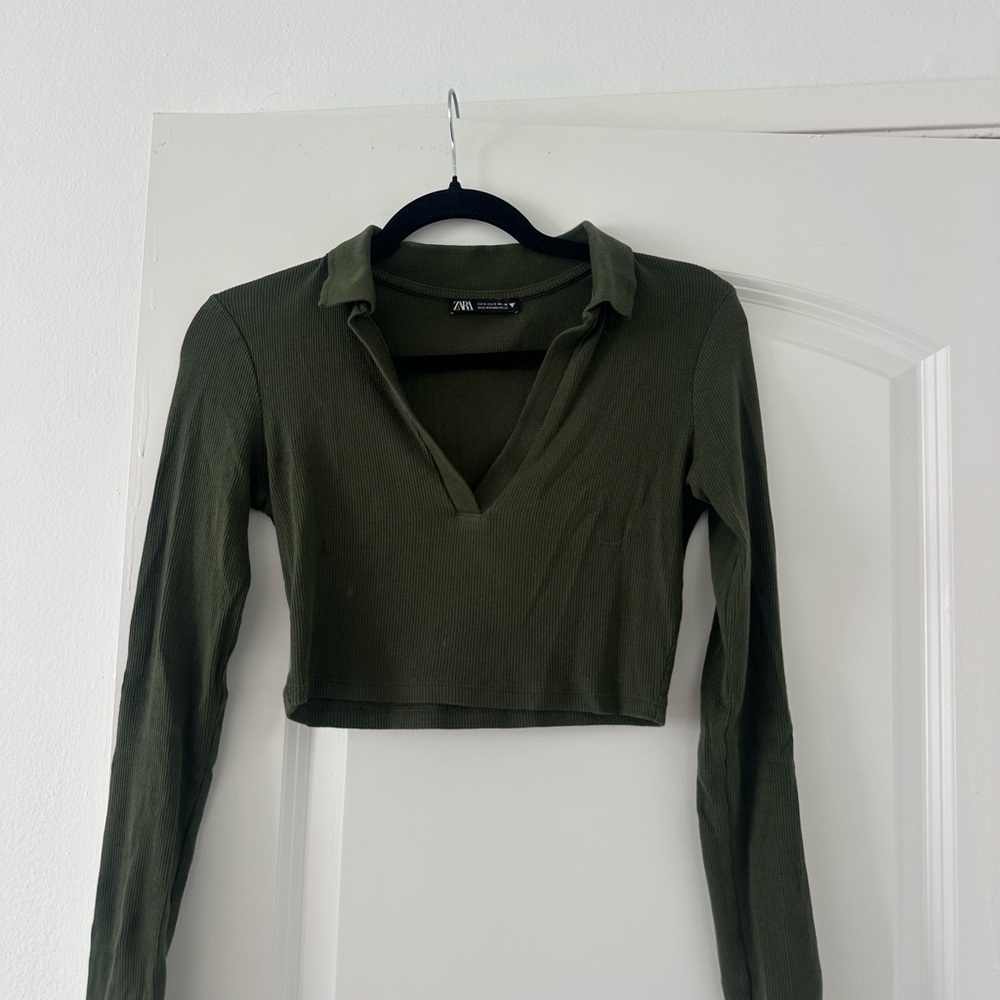 Zara Olive Green Long Sleeve Crop Top